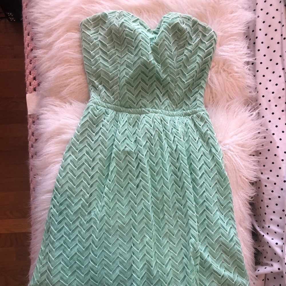 Mint green strapless open back dress
